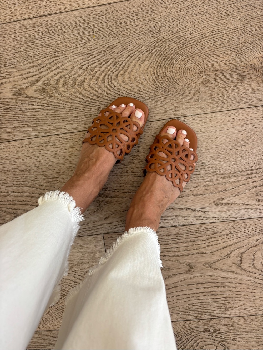 Loewe Lookalike Brown Leather Cutout Slide Sandals